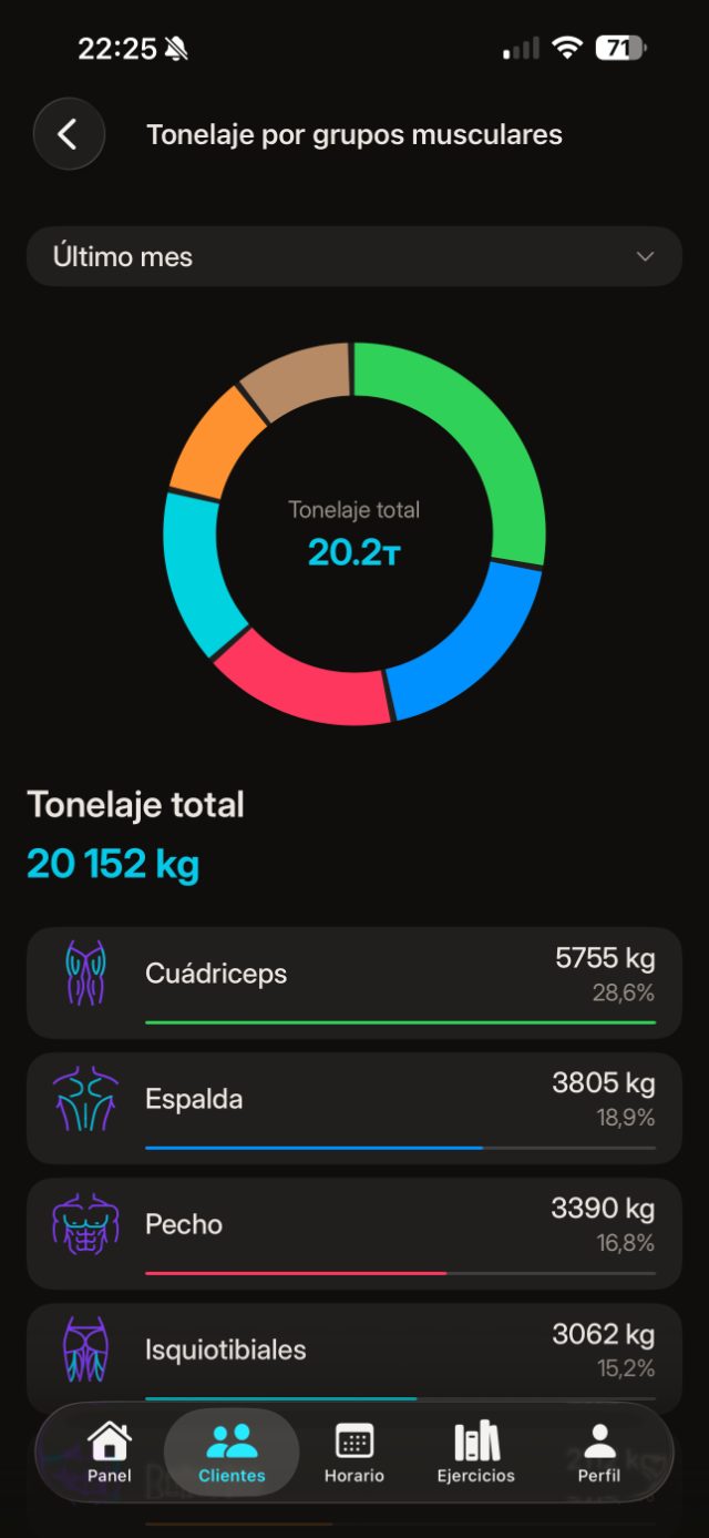 Tonelaje por grupo muscular